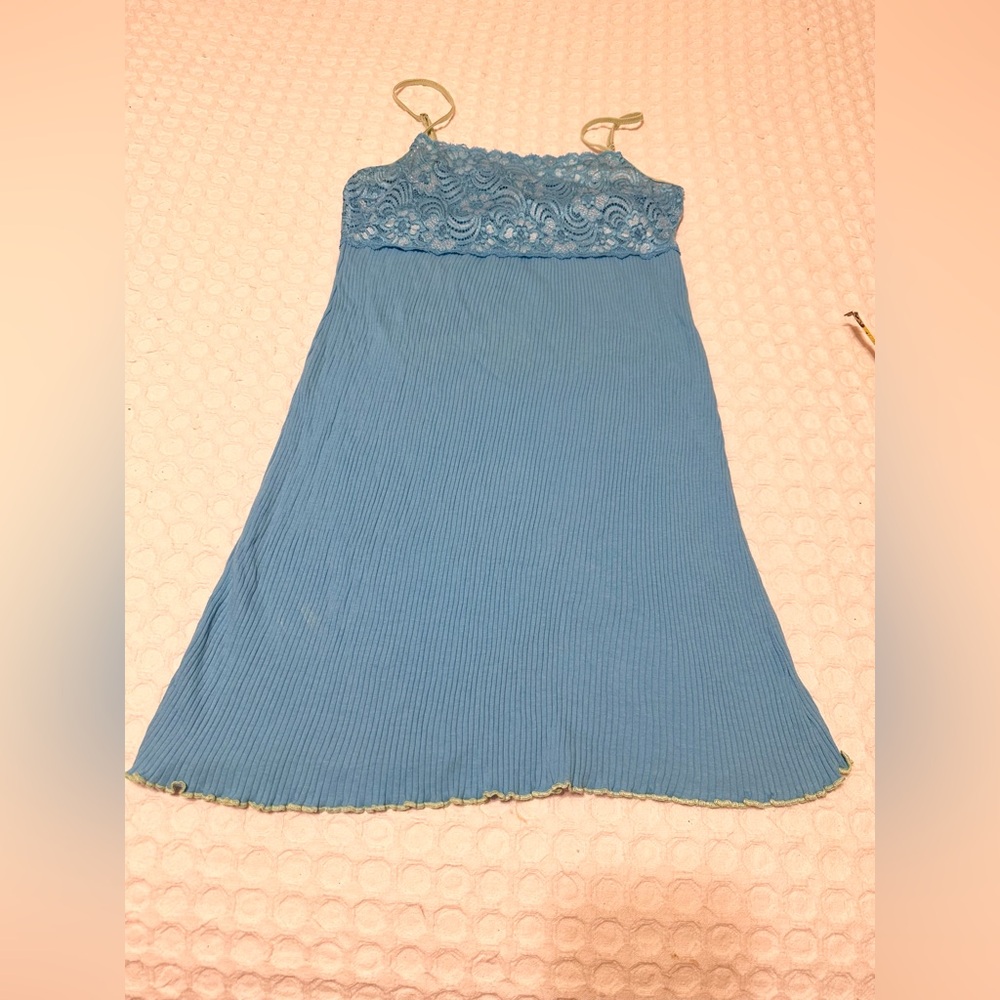 Blue Lace Trim Pajamas A-Line Silhouette